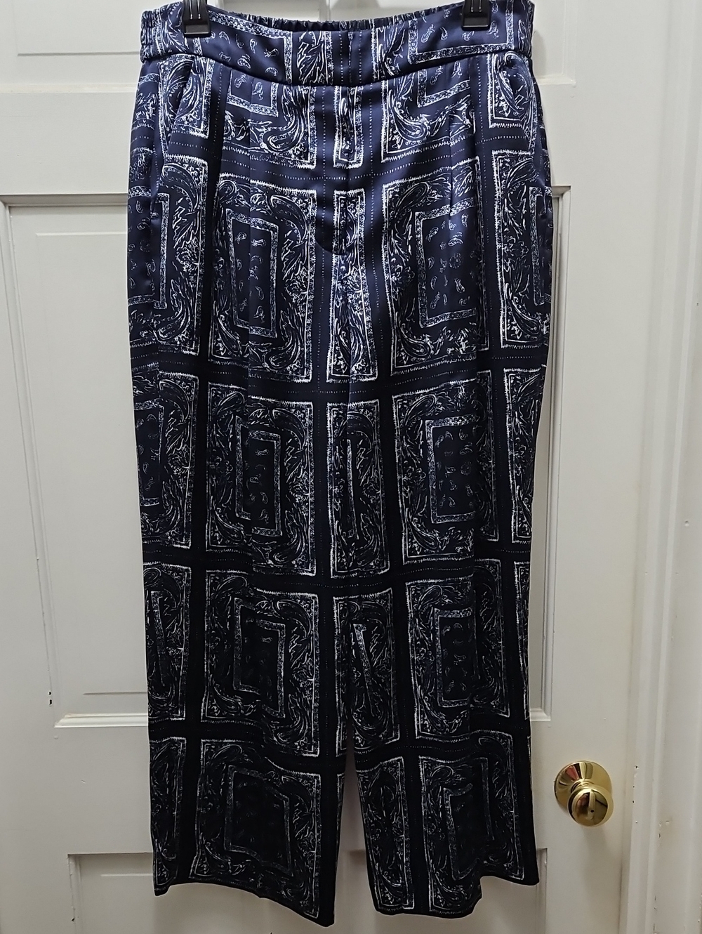 Women's Navy Paisley Print Relaxed Pants